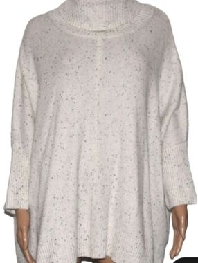LOFT Speckled Off White Oversized 3/4 SleeveSoft Turtleneck Sweater Size M Comfy